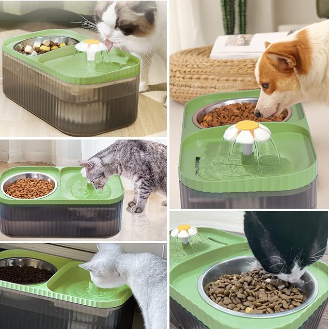 Cat Fountain Water Bowl Stainless Steel, 101oz/3L Automatic Pet Water Fountain, Dog Water Dispenser Cat Feeding Watering Supplies with 2 Filters for Cats, Dogs, Pets Green