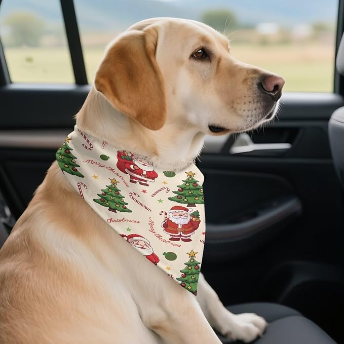 Jeiento Christmas Dog Bandanas Merry Christmas Santa Claus Tree Scarf Pets Bibs Triangle Scarf, Small, Polyester