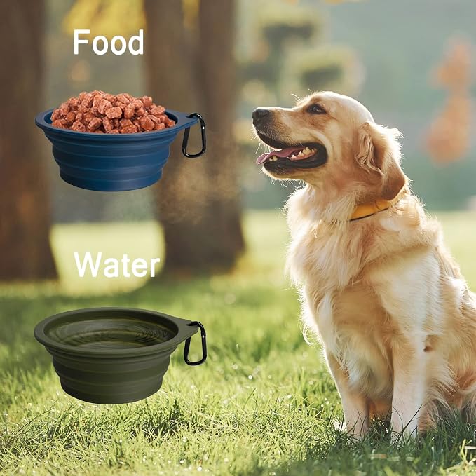 PetBonus Collapsible Dog Bowls, 2 Pack, Army Green, Navy Blue