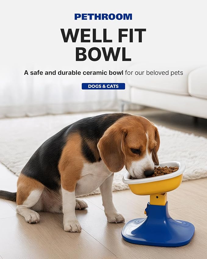 PETHROOM Well Fit Dog Bowl – Durable Ceramic Cat & Dog Food and Water Bowl, Non-Slip Silicone Base, Easy to Clean, 6.2 × 6.2 × 2.0 in, Cream