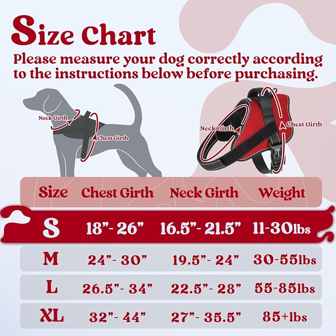 rabbitgoo No Pull No Choke Pet Vest, Adjustable Pet Harness with Molle | Small Sized Dog Harness, Reflective, Easy Wearing with One Buckle for Walking, Training, Red, S
