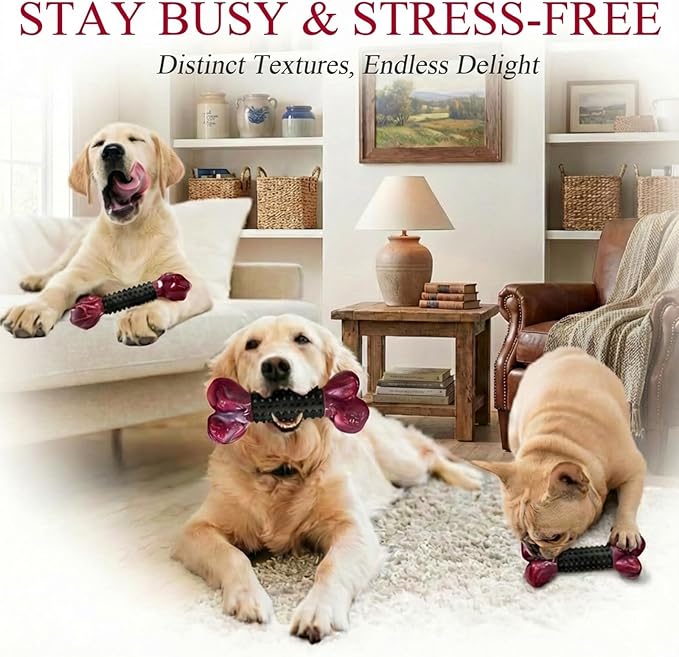 Tough Dog Toys for Aggressive Chewers: Bacon Flavored Long Lasting Dog Bones for Large Dogs, Heavy Duty Nylon & Rubber Dog Chew Toys to Keep Them Busy, Medium & Large Breed (20-80 lbs), Black