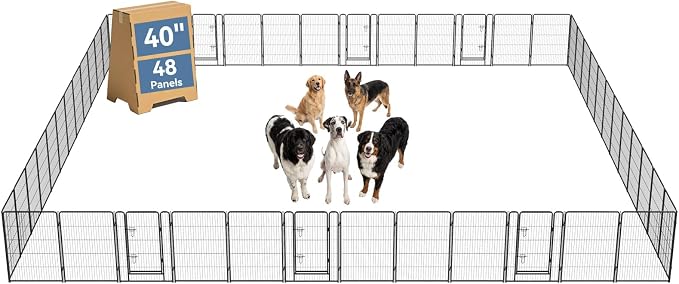 DUMOS Dog Playpen Indoor/Outdoor, Metal, 40in, 48 Panels, Foldable with Door