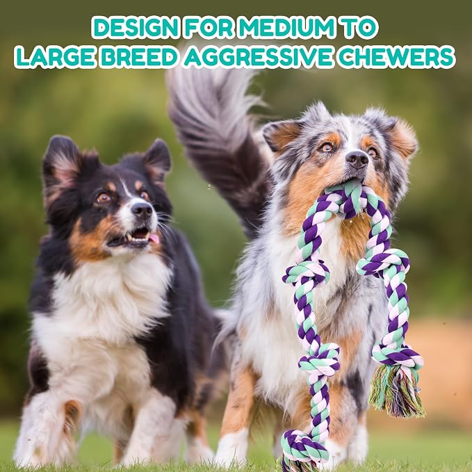 loncoldy Dog Rope Toy 42In 6 Knots Indestructible Natural Cotton - Tough Chew Toys for Medium/Large Breeds Aggressive Chewers, Daily Companionship, Heavy Duty Tug of War Dog Pull Rope Teeth Cleaning