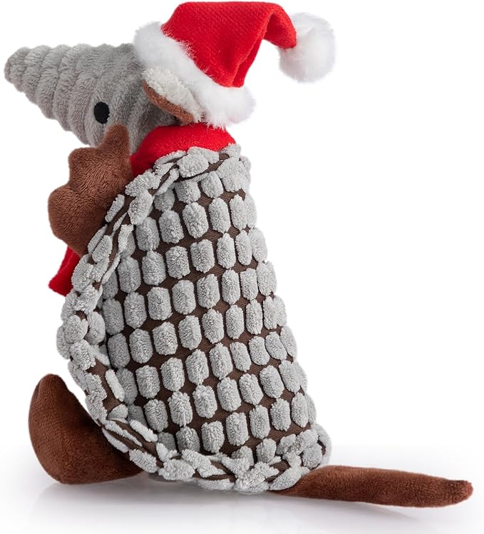 Hollypet Armadillo Squeaky Puppy Dog Toys for Small Medium Dogs, Christmas | plush stuffed small dog squeak animal toy with unique grunt squeaker textured fabric for teeth cleaning toys