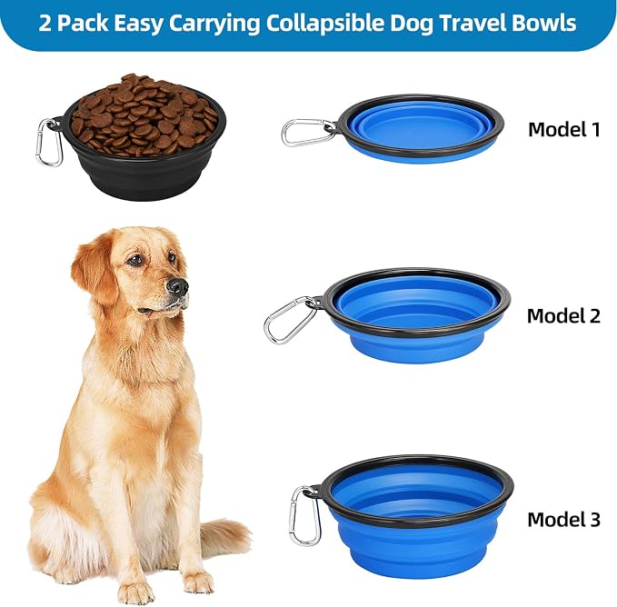 Kytely Large Collapsible Dog Bowls, 2 Pack, 34oz, Black+Blue