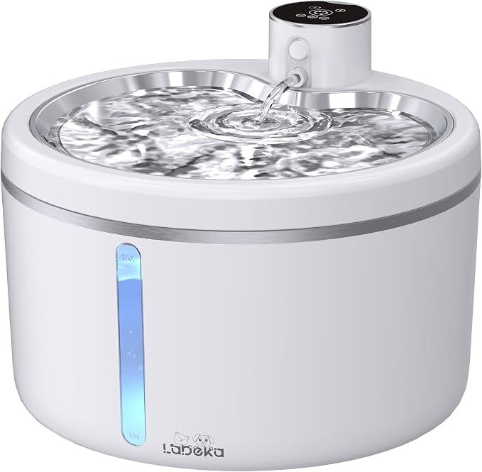 Wireless Cat Water Fountain [with Stainless Steel Tray], 102oz/3L Pet Fountain for Cats Inside, Cat Fountain for Drinking with Motion Sensor, Ultra Quiet for Small Animals-[BPA-Free] (102oz+2Filters)