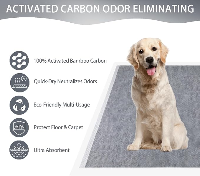 Extra Large Pee Pads for Dogs - 30"x36" Puppy Pads Activated Charcoal Bamboo Odor Control & Super Absorbent, Jumbo Disposable Potty Training Pads - 30 Count