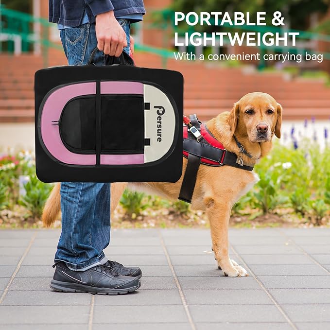 Dog Cat Playpen Indoor Outdoor for Puppy Pet Dogs Cat Recovery After Surgery, Dog Tent Crates Cage Indoor/Outdoor, Portable Pop Up Kennel with Carrying Case for Travel (Pink, Large)