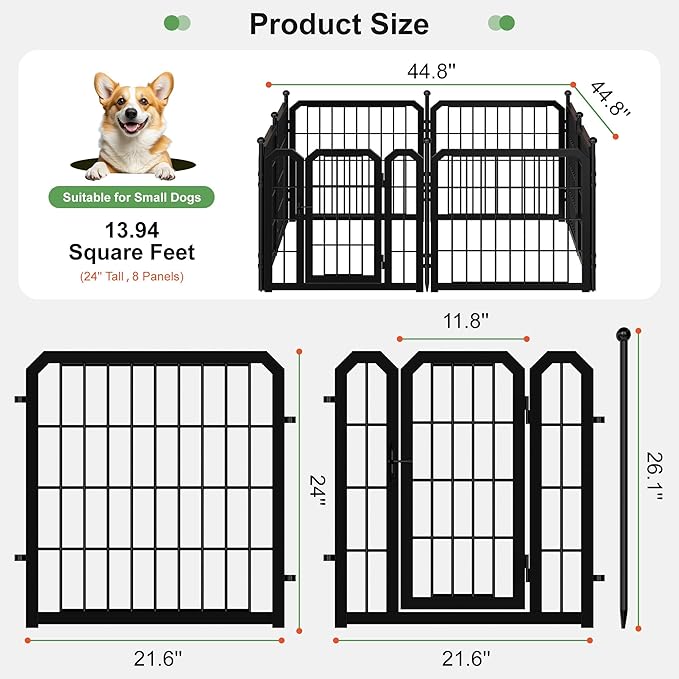 Dog Playpen for Puppies, 24in 8 Panels, Black