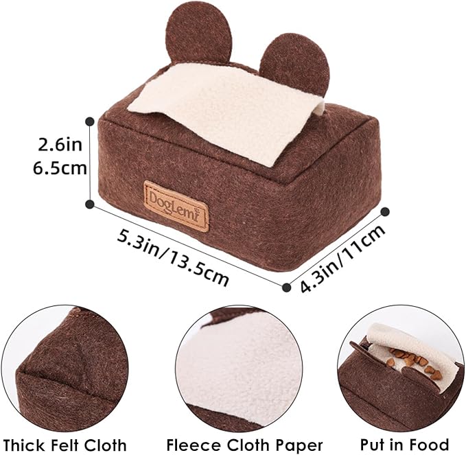 HDKUW 2PCS Dog Puzzle Toy, Dog Tissue Box Plush Toy, Interactive & Enriching Snuffle Game for Small Medium Dogs, Durable Hide and Seek Slowly Feeder Toy, Treat Dispensing & Nose Work Fun Brown Orange