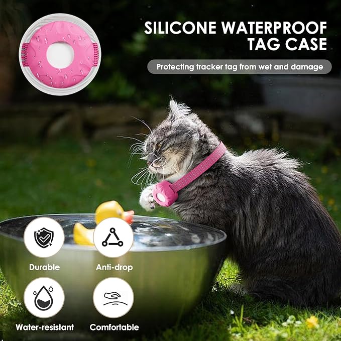 Cat Tracker with Cat Tracker Collar, Mini GPS Tracker, Lightweight Pet Trackers, No Subscription, Anti-Lost Trackers, Finder Tag for Vehicles, Pets, Kids, Longer Battery Life, Pink