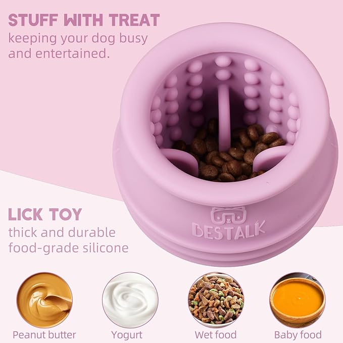 Dog Enrichment Treat Toy, Long-Lasting Wobbly Interactive Freeze Lick Toys for Dogs, Stuffable Puzzle Feeder Toy for Boredom, Silicone Treat Dispensing Chew Toy (Pastel Purple,S)