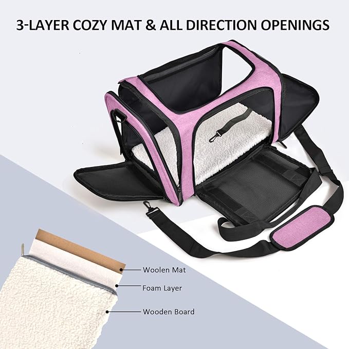 Henkelion Large Cat & Dog Carrier, Up to 25 lbs, Soft Sided Collapsible, Pink