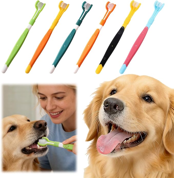 3 Sided Pet Toothbrush for Dogs&Cats, Dog Tooth Brush with Soft Bristles, Easy Teeth Cleaning & Dental Care, Removes Tartar & Bad Breath, Oral Care for Medium & Large Pets (6 Colors)