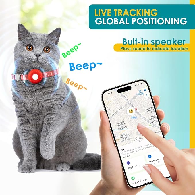 Cat Tracker,Mini GPS Tracker for Cats,No Monthly Fee Smart Pet Activity Tracker,Compatible with Apple Find My(iOS Only),Anti-Lost Finder Tag for Vehicles,Pets,Kids,Items(Red)