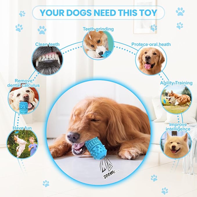 PIFFZEDO Natural Rubber Squeaky Dog Chew Toy for Large Aggressive Chewers | Indestructible large squeak toy, tough chew toy for power chewers, birthday gift, cleans tartar, azure large size