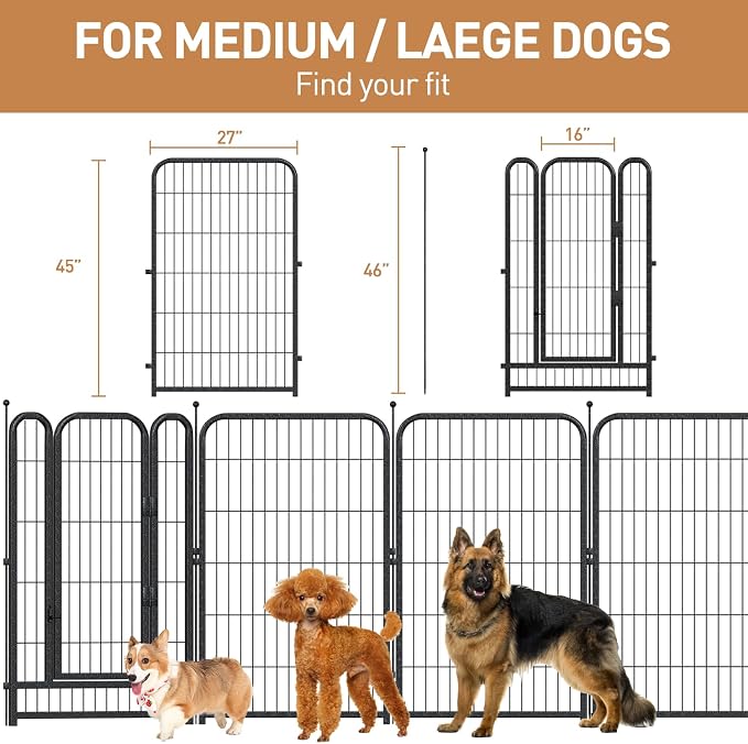 Metal Dog Playpen, 45in 24 Panels, Black-Silver