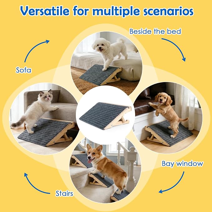 Adjustable Dog Ramp for Stairs, 2-Height Foldable Wooden Pet Steps | 3 Pack, 4.3"/5.5"H, Gentle on Joints, for Small & Senior Dogs, with Anti-Slip Carpet, Solid Wood, 170 lbs, No Assembly