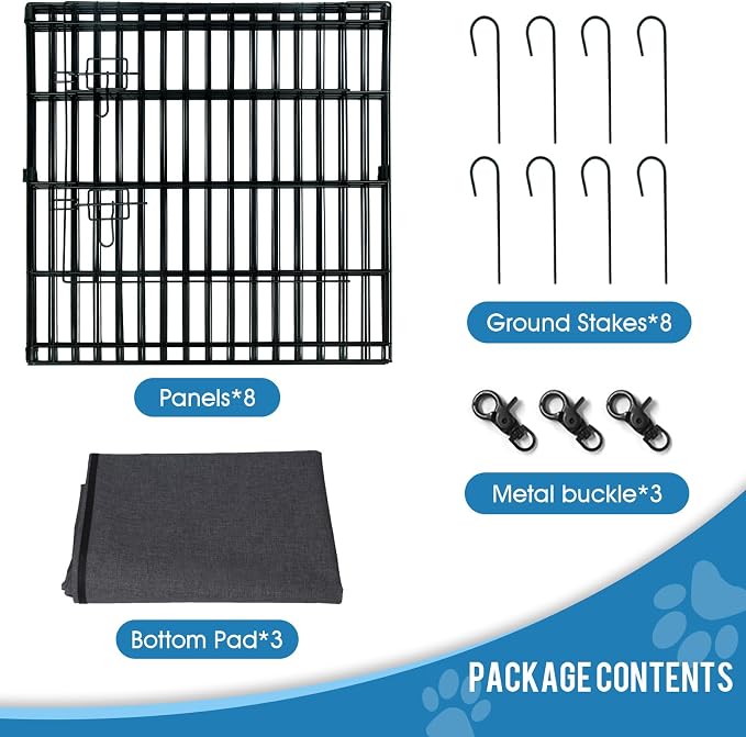 Artmeer Pet Playpen Puppy Playpen Kennels Dog Fence Exercise Pen Gate Fence Foldable Dog Crate 8 Panels 24 Inch for Pet Animals Outdoor Indoor with Top Cover (Black with Top Cover)