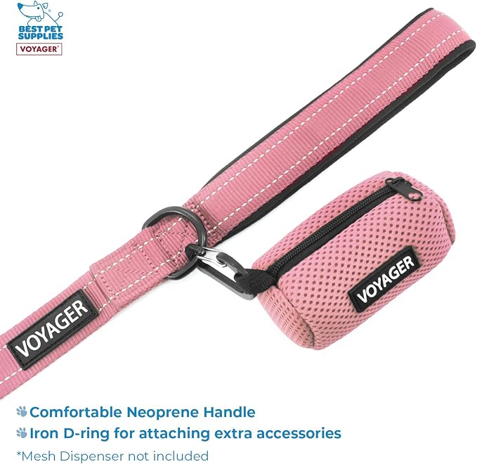 Best Pet Supplies Voyager Step-in Lock Pet Harness w Reflective Pet Leash Combo Set with Neoprene Handle 5ft - Supports Small, Medium and Large Breed Puppies/Cats - Pink Set, XXXS