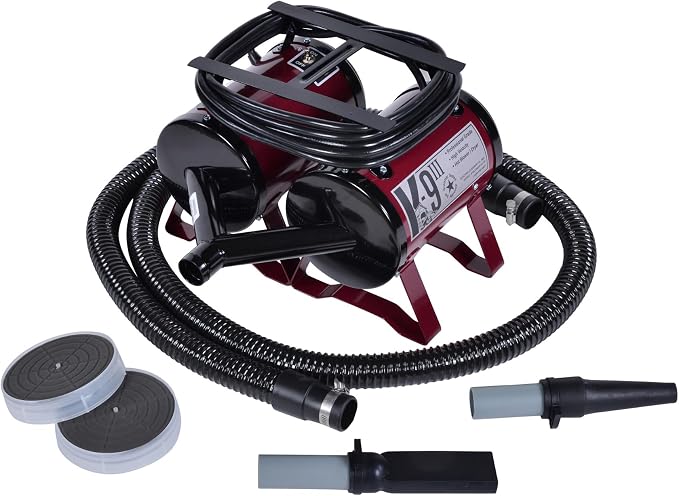 Electric Cleaner Company K9 III Dog Blow Dryer - High Power Grooming Dryer, Heavy Duty, 10' Hose, Deshedding, Burgundy