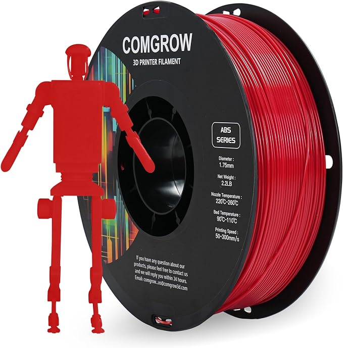 Comgrow ABS 3D Printer Filament, 1.75mm, Heat Resistant, 1kg, Red