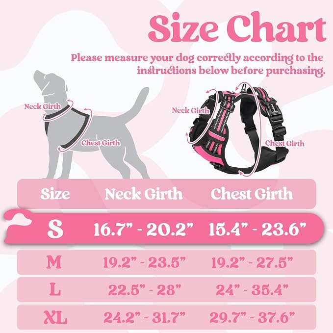 rabbitgoo Dog Harness Small Sized, Updated Easy On & Off with 3 Buckles | No Pull No Choke, Walking with 2 Clips and Handle, Adjustable Soft Reflective, Rose Pink, Small