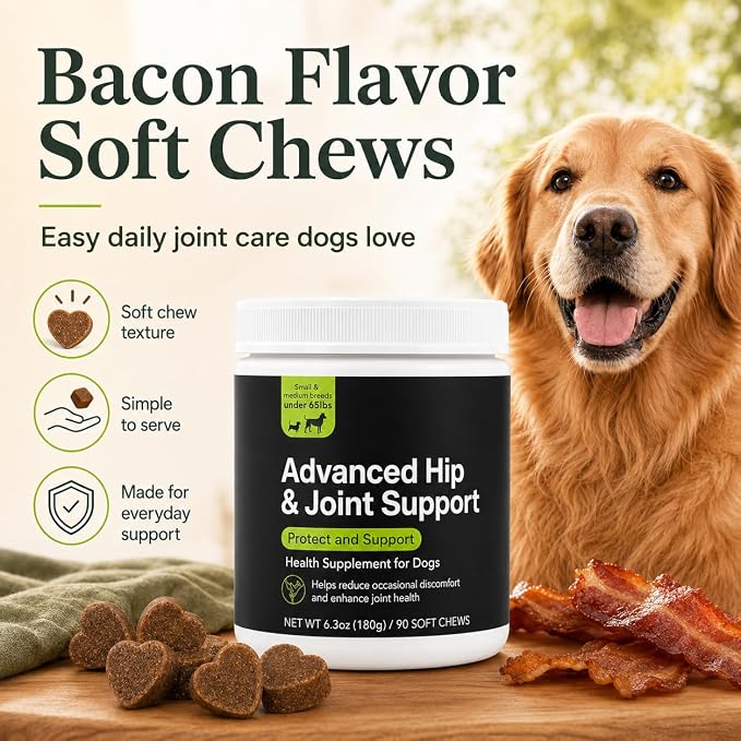 Dog Hip & Joint Supplement Soft Chews, Glucosamine MSM for Dogs 90 Count