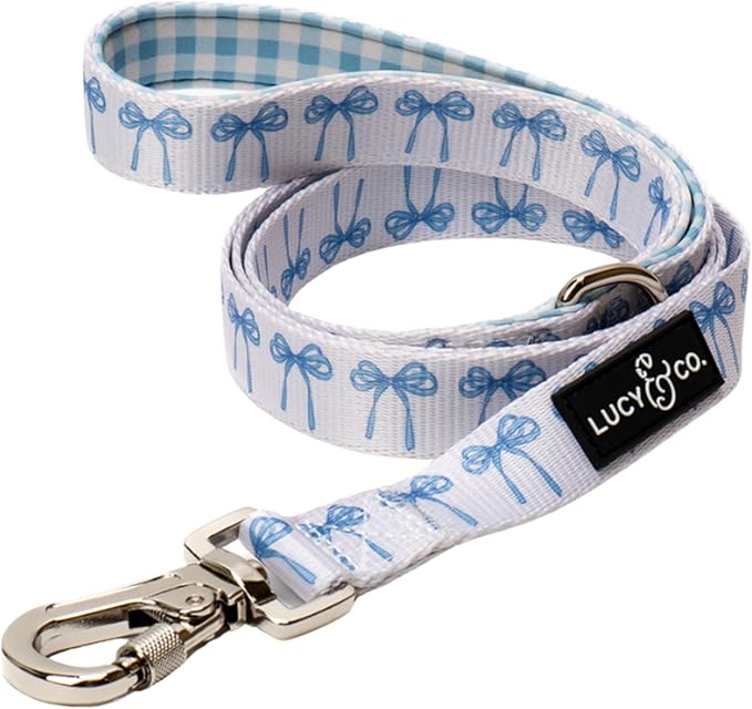Lucy & Co. 5 Foot Designer Dog Leash for Small, Medium or Big Dogs or Puppies Puppy – Pet Accessories & Supplies - Large - White with Blue Bows
