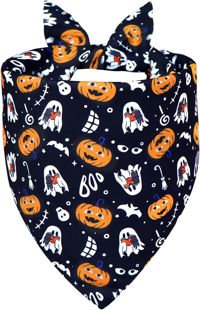 Halloween Dog Bandana for Large Dogs, Pumpkin, Large, Black