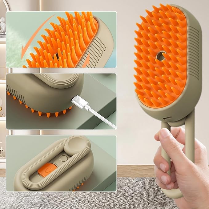 2026 New 3-in-1 Pet Steam Grooming Brush, Professional Cat & Dog Steam Brush for Massaging, Deep Cleaning & Shedding Hair Removal, Rechargeable Anti-Static Comb with HEPA Filter (white)