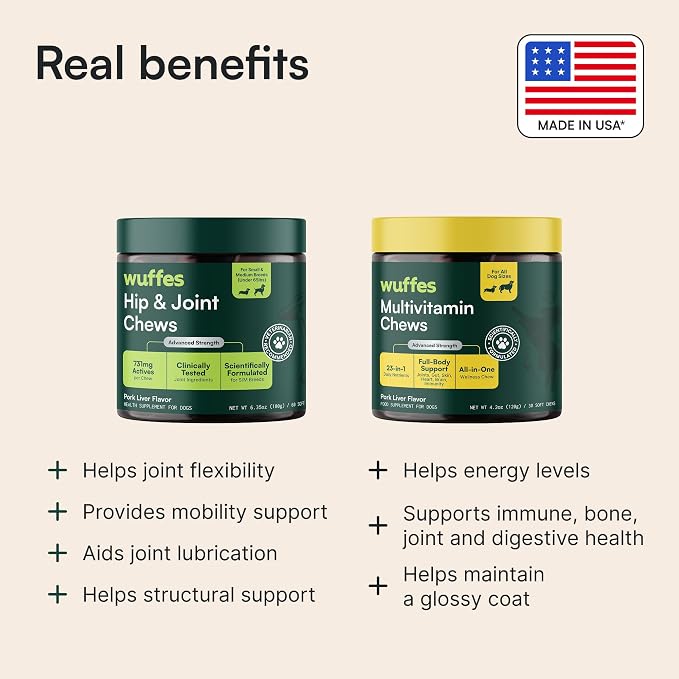Wuffes Hip and Joint Supplement for and 23-in-1 Multivitamin Bundle for Dogs (Small & Medium Breed)