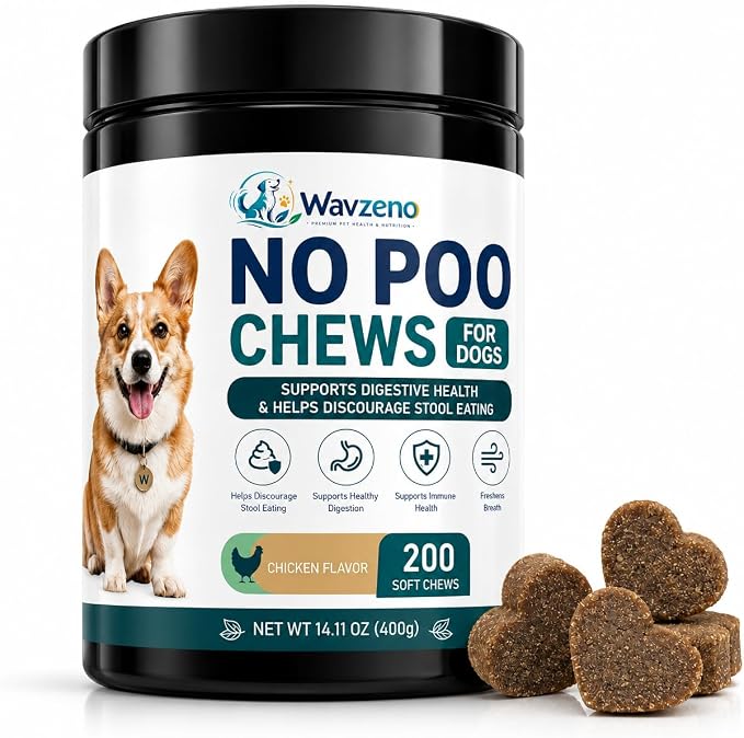 No Poo Chews for Dogs, Stool Eating Deterrent Soft Chews with Probiotics & Digestive Enzymes, Supports Healthy Digestion & Gut Balance, Helps Discourage Poop Eating Habits, 200 Count