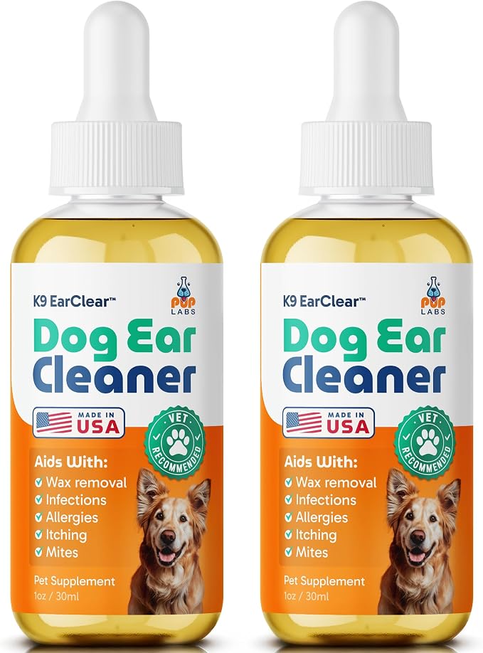 Pup Labs Ear Clear, Natural Dog Ear Cleaner and Infection Treatment for Dogs, Dog Drops for Itching, Irritation, & Wax Build-Up, 2-Pack