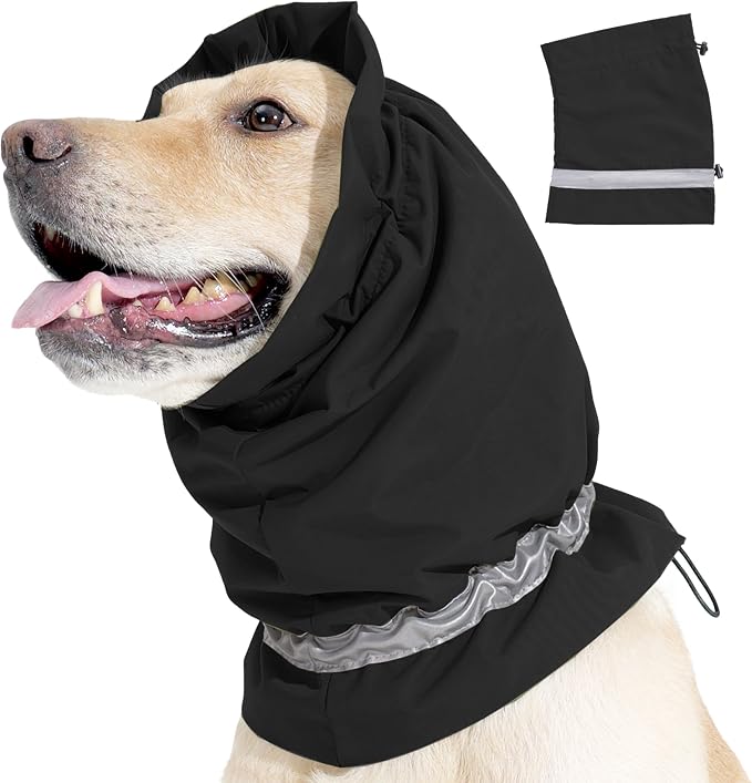 Dog Ear Cover Adjustable Ear Protection Winter Warm Outdoor Rainproof Travel Coldproof Dog Neck Wrap Black S