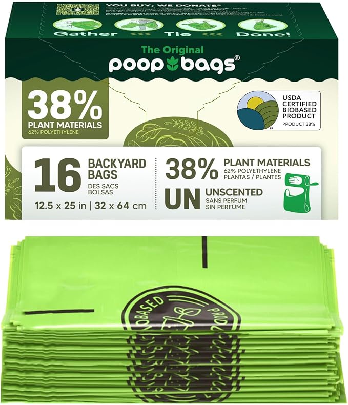 The Original Poop Bags® Doggie Poop Bags, 38% Plant Based & 62% PE Dog Poop Bags For Dogs, Dog Poop Bag Refills, 16 Counts Dog Poop Bags Rolls, Dog Bag, Dog Waste Bags, Unscented Doggy Poop Bags
