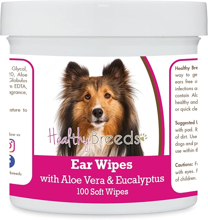 Healthy Breeds Shetland Sheepdog Ear Cleaning Wipes with Aloe & Eucalyptus for Dogs 100 Count