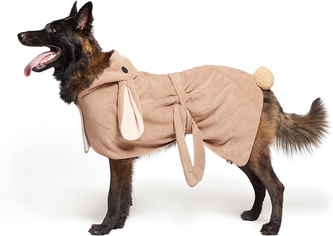 BARKBOX Dog Bathrobe - for Dogs - Large | Fast Drying, Microfiber Bath Towel - Hook & Loop Closure and Wrap Tie - Machine Washable - Bunny