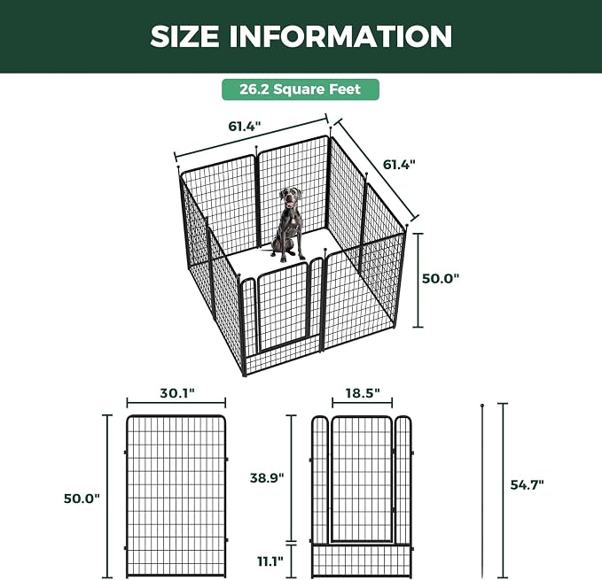 FXW Rollick Unleashed Dog Playpen, 50in, 8 Panels, Large, Black