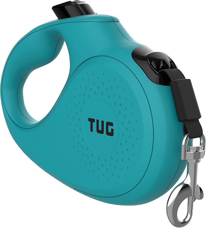 TUG Monochrome 360° Tangle-Free Retractable Dog Leash | 16 ft Strong Nylon Tape (Medium, Aqua)