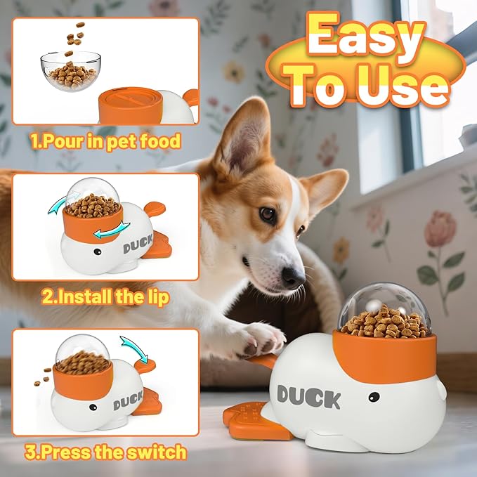 Dog Interactive Treat Dispenser Toy Food Puzzle Slow Feeder Duck-Shaped Dog Puzzle Feeders for Small Medium Dogs Cats IQ Training Reduces Bloating for Healthy Eating (White)