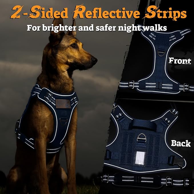 rabbitgoo Tactical Dog Harness Medium Sized, No Pull Service Pet Vest | Military Molle System & Easy Control Handle, Adjustable and Reflective for Walking and Training, Blue, Medium