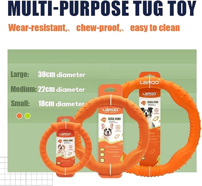 LaRoo Floating Dog Pool Toy, Fetch & Ring Tug Toy, Orange, 8.6in