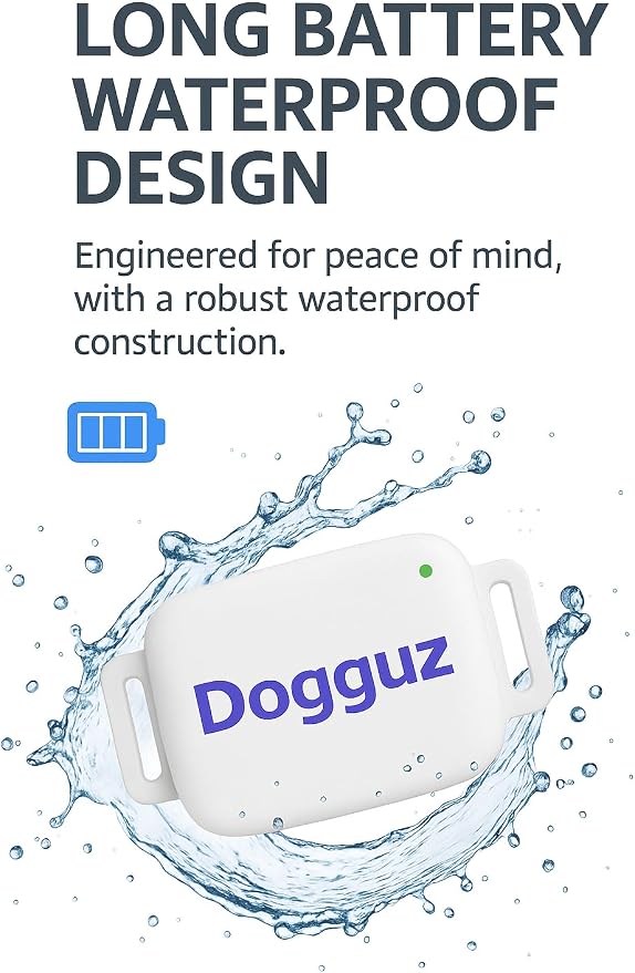 GPS Tracker for Dogs Dogguz – Real Time Pet Location Tracker with App, Waterproof, Long Battery, 1 Year Subscription Included – Sim Card Included - White