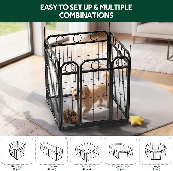 Dog Playpen Indoor/Outdoor, Metal, 24in, 4 Panel with Door