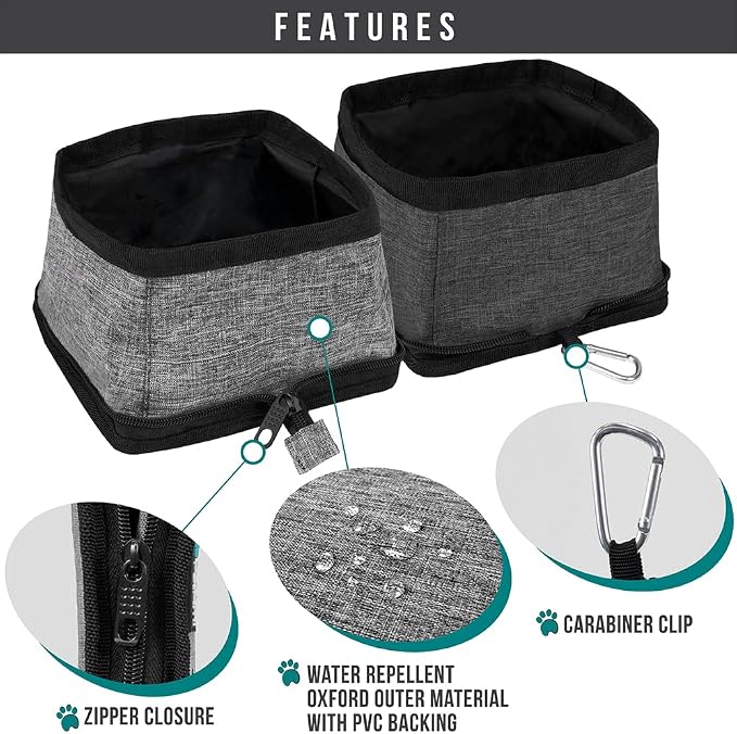 PetAmi Collapsible Dog Bowls, 2 Pack, Travel Set, Gray