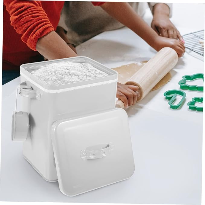 Box Refillable Pet Food Storage Bin Kitchen Storage Case for Rice Dog Food Multi, Iron, White
