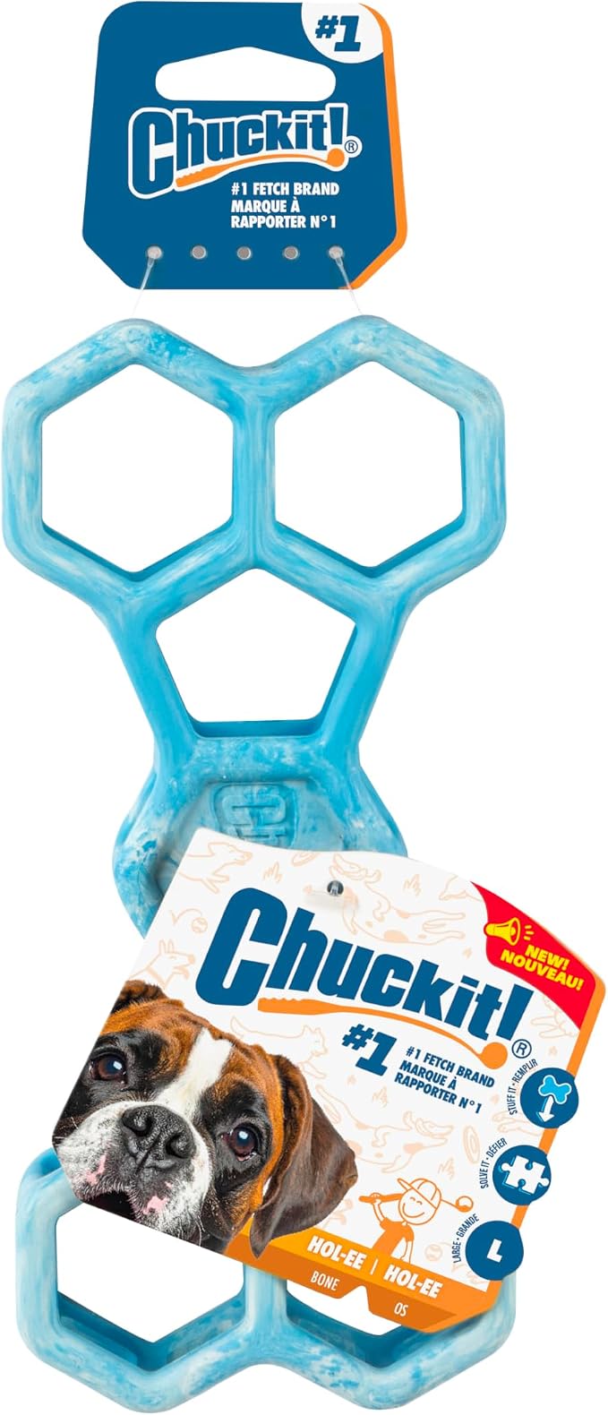 Chuckit! Holee Roller Dog Treat Puzzle Bone, Large, Blue – Interactive Treat & Chew Puzzle Toy for Dogs 60–100 lb – Durable Rubber Bone‑Shaped Fetch Toy for Mental Stimulation – Pack of 1