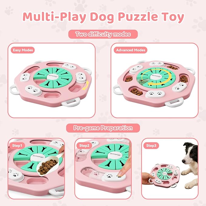 MateeyLife Dog Puzzle Toy, Interactive Dog Toys to Keep Them Busy, Enrichment Toys for Dogs, Treat Dispensing Dogs Toy with Slow Feeder for Smart Breeds, IQ Training & Brain Stimulation, 2 Levels